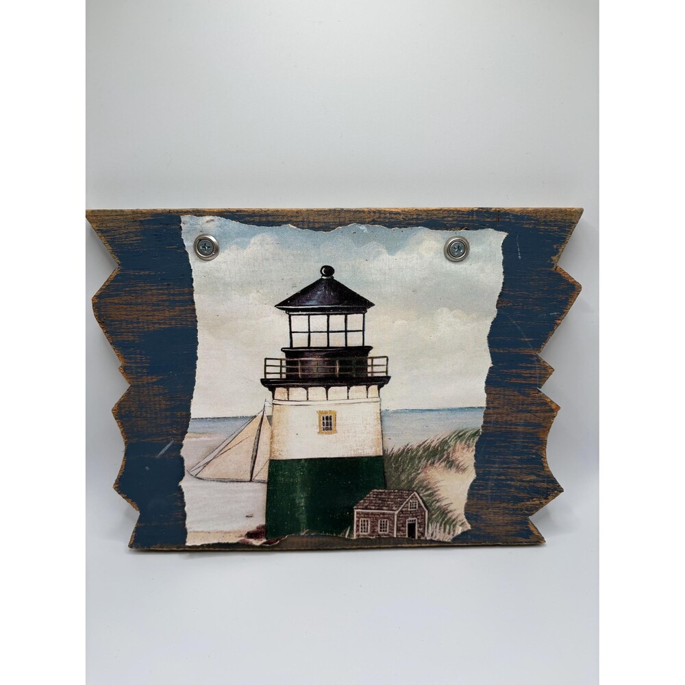 90’s Vintage Lighthouse Wood Sign Wall Decor-Rustic Coastal Distressed Wood